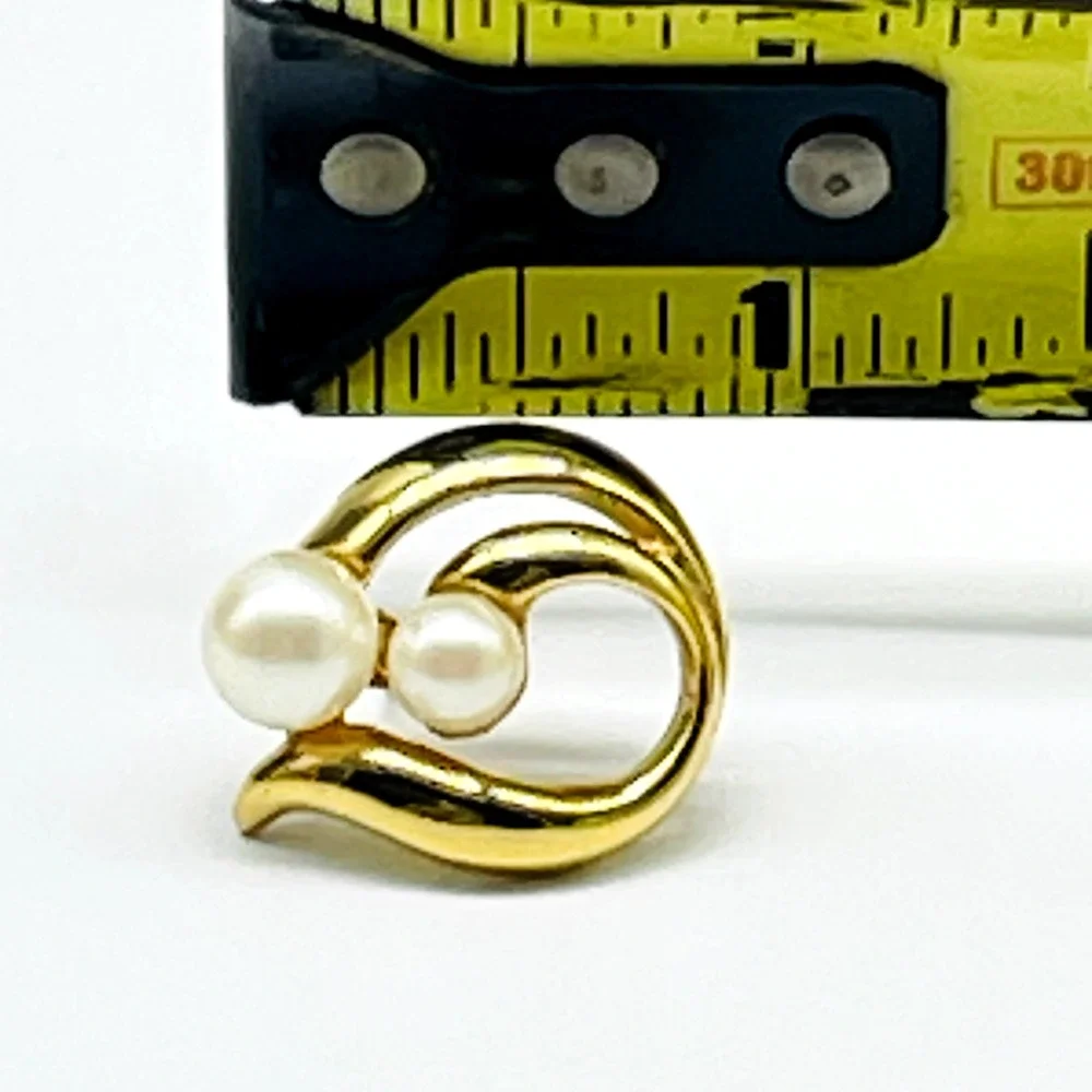Vintage Avon Faux Pearl Gold Tone Swirl Pierced Earrings Statement Signed